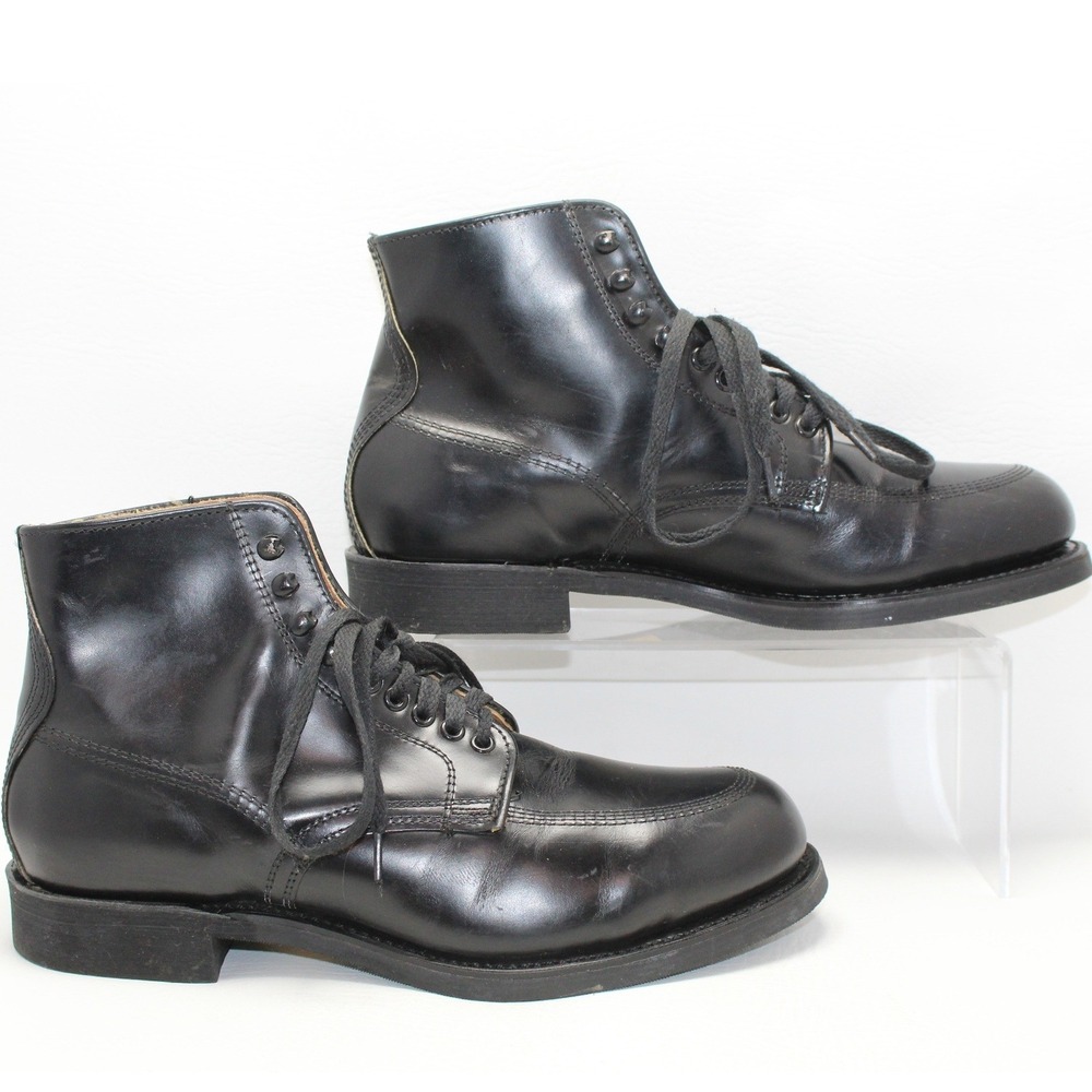 Vintage Sears Mens Steel Toe Leather Work Boots Black 7.5 D Made USA 84351-665